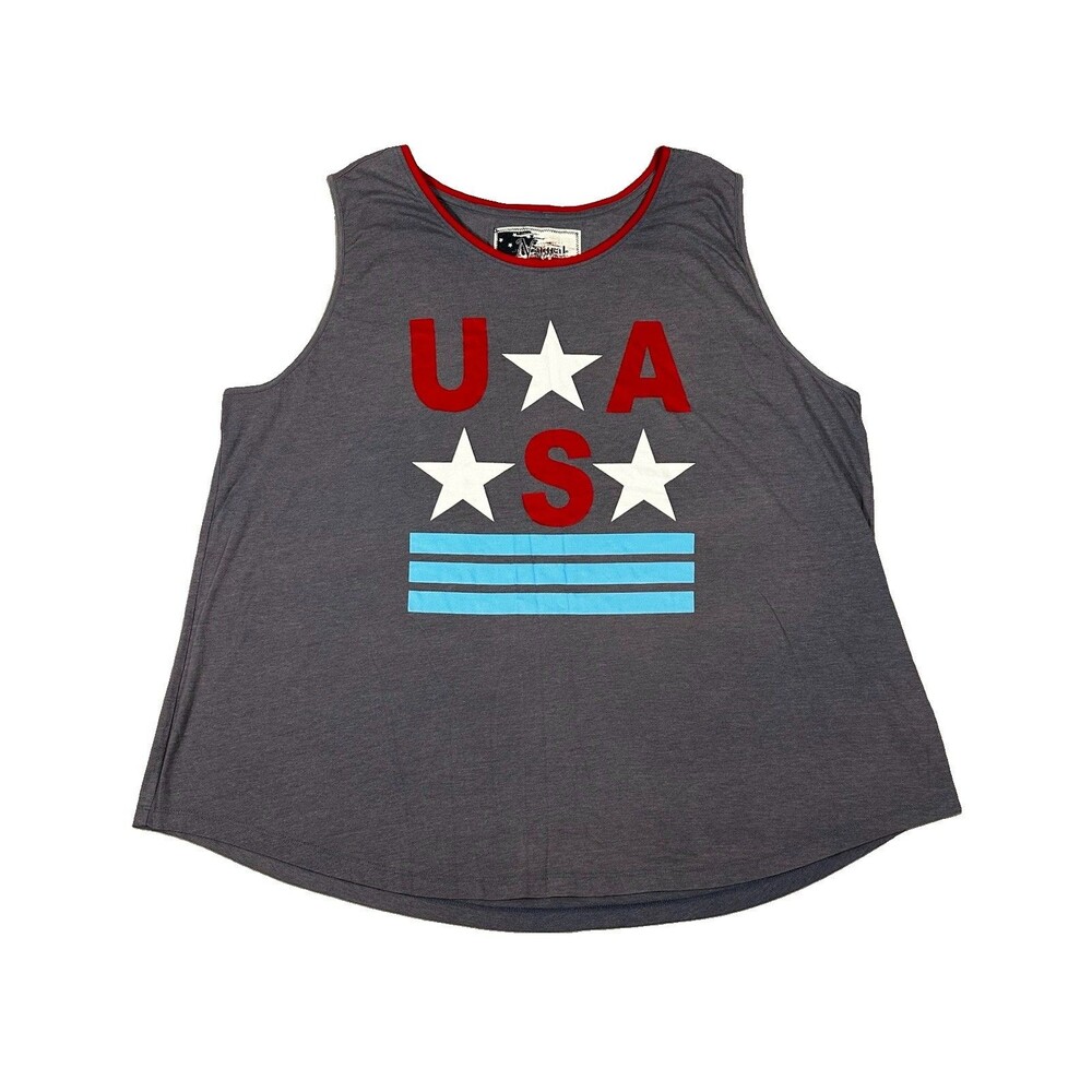 Natural Reflections Tank Top Womens 2X Plus Size Gray Patriotic USA Star Graphic